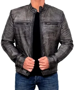 Distressed Grey Leather Jacket