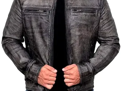 Distressed Grey Leather Jacket