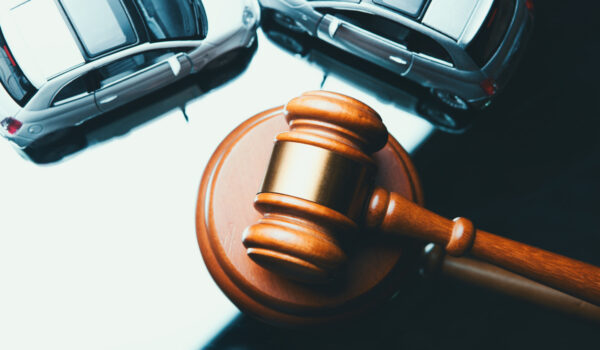 Model of car and gavel. Accident lawsuit or insurance, court cas